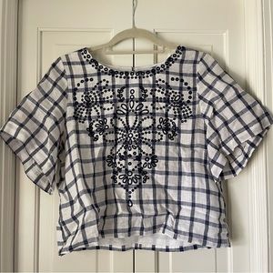 Anthropologie Moon River plaid embroidered blouse